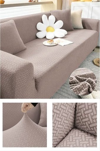 Btf Home Polyester Likralı Jakarlı Süngersiz Armürlü Giydirmeli Lastikli Kahverengi Tekli Koltuk Örtüsü 180x230 cm