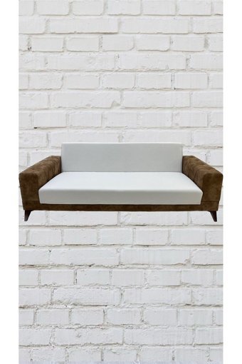 Şahane Ev Mikro Polyester Likralı Jakarlı Süngersiz Düz Giydirmeli Lastikli Bej Üçlü Koltuk Örtüsü 78x55 cm