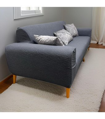 Hanemce Pamuklu - Polyester Likralı Süngersiz Kırçıllı Giydirmeli Antrasit Üçlü Koltuk Örtüsü 180x237 cm