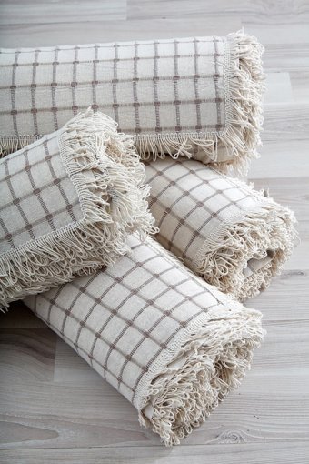 Miss Linda Home Collection Pamuklu Saçaklı Süngersiz Çizgili Kahverengi Tekli Koltuk Örtüsü 180x350 cm