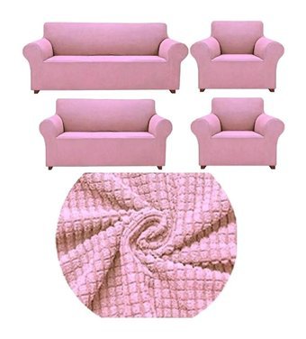 Uytm Bambu - Pamuklu Bürümcük-Likralı Süngerli Düz Giydirmeli Pembe Dörtlü Koltuk Örtüsü 180x230 cm
