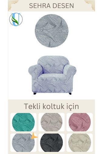 Uy Style Tekstil Likralı Jakarlı Süngerli Armürlü Giydirmeli Gri Tekli Koltuk Örtüsü 75x115 cm