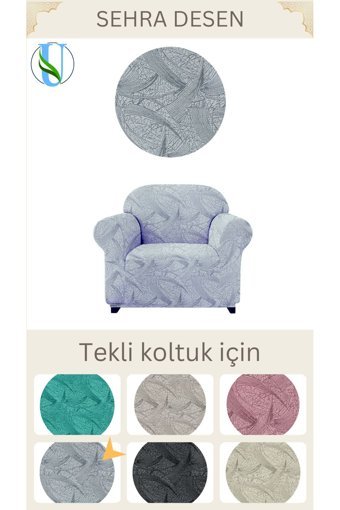 Uy Style Tekstil Likralı Jakarlı Süngerli Armürlü Giydirmeli Gri Tekli Koltuk Örtüsü 75x115 cm