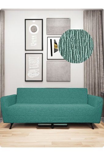 Etles Home Pamuklu - Polyester Likralı Jakarlı Süngersiz Armürlü Giydirmeli Yeşil Üçlü Koltuk Örtüsü 180x220 cm