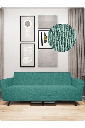 Etles Home Pamuklu - Polyester Likralı Jakarlı Süngersiz Armürlü Giydirmeli Yeşil Üçlü Koltuk Örtüsü 180x220 cm