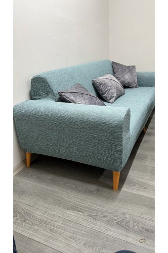Hanemce Pamuklu - Polyester Likralı Jakarlı Süngersiz Kırçıllı Giydirmeli Yeşil Üçlü Koltuk Örtüsü 180x237 cm