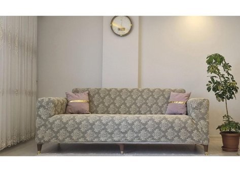 Güzelevim Polyester Jakarlı Süngersiz Damask Desenli Giydirmeli Kahverengi 3-3-1-1 Koltuk Örtüsü 180x230 cm