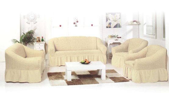 Nusret Pamuklu Bürümcük Fırfırlı Süngersiz Kareli Giydirmeli Kahverengi Dörtlü Koltuk Örtüsü 180x230 cm