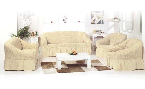 Nusret Pamuklu Bürümcük Fırfırlı Süngersiz Kareli Giydirmeli Kahverengi Dörtlü Koltuk Örtüsü 180x230 cm