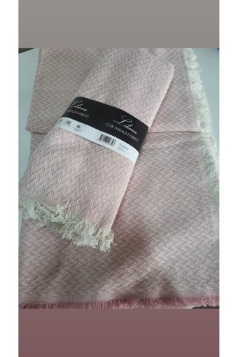 Aktar Pamuklu - Polyester Püsküllü Süngersiz Petek Desenli Pembe Tekli Koltuk Örtüsü 170x210 cm