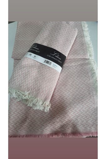 Aktar Pamuklu - Polyester Püsküllü Süngersiz Petek Desenli Pembe Tekli Koltuk Örtüsü 170x210 cm