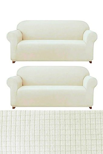E Bahar Polyester Likralı Jakarlı Süngersiz Armürlü Giydirmeli Bej Altılı Koltuk Örtüsü 180x230 cm