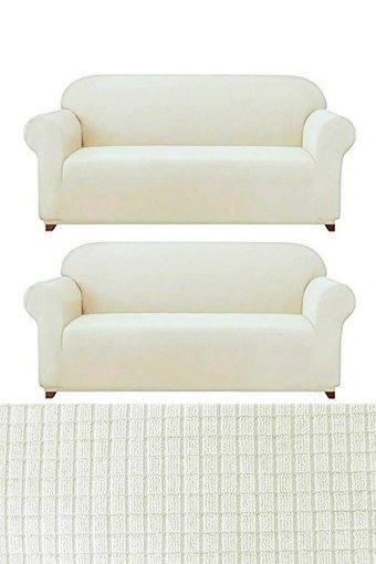 E Bahar Polyester Likralı Jakarlı Süngersiz Armürlü Giydirmeli Bej Altılı Koltuk Örtüsü 180x230 cm