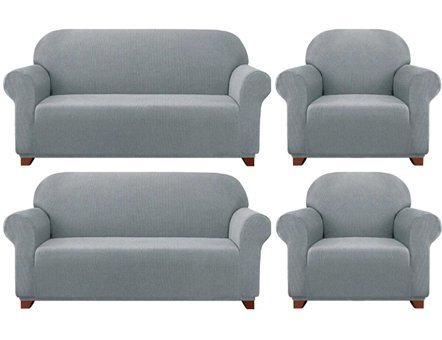 Bemrax Polyester Likralı Süngersiz Pitikare Desenli Giydirmeli Lastikli Su Geçirmez Gri Dörtlü Koltuk Örtüsü 180x230 cm