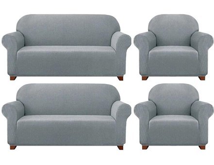 Bemrax Polyester Likralı Süngersiz Pitikare Desenli Giydirmeli Lastikli Su Geçirmez Gri Dörtlü Koltuk Örtüsü 180x230 cm