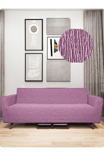 Etles Home Pamuklu - Polyester Likralı Jakarlı Süngersiz Armürlü Giydirmeli Pembe Üçlü Koltuk Örtüsü 180x220 cm