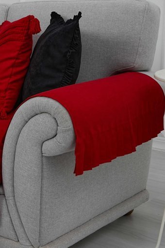 Aisha's Design KC-3 Polyester Örgü Pileli Süngersiz Düz Kırmızı İkili Koltuk Örtüsü 65x62 cm