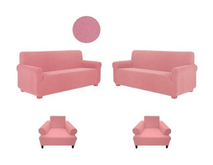 Uygar Home Pamuklu - Polyester Likralı Süngerli Düz Giydirmeli Pembe Dörtlü Koltuk Örtüsü