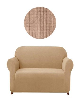 Eldost Ticaret Polyester Likralı Jakarlı Süngersiz Armürlü Giydirmeli Bej İkili Koltuk Örtüsü 115x175 cm