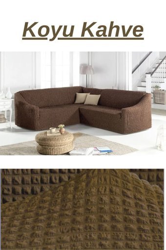 Uytm Polyester Bürümcük-Likralı Süngerli Çizgili Giydirmeli Kahverengi Tekli Koltuk Örtüsü 400x550 cm