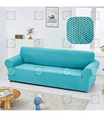 Riseler Home Pamuklu - Polyester Likralı Jakarlı Süngersiz Çiçek Desenli Giydirmeli Turkuaz Üçlü Koltuk Örtüsü 180x230 cm