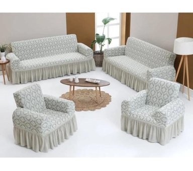 Heytgah Pamuklu - Polyester Likralı Jakarlı Süngersiz Damask Desenli Giydirmeli Gri 3-3-1-1 Koltuk Örtüsü 80x120 cm
