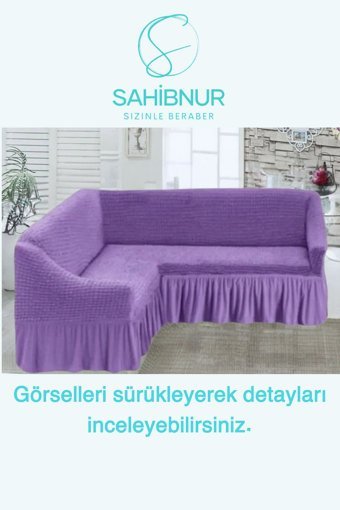 Sahibnur Pamuklu - Polyester Bürümcük Jakarlı Süngersiz Geometrik Desenli Giydirmeli Mor Tekli Koltuk Örtüsü 180x350 cm