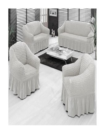 Elgeyar Pamuklu - Polyester Bürümcük Jakarlı Süngersiz Armürlü Giydirmeli Beyaz Yedili Koltuk Örtüsü 183x230 cm