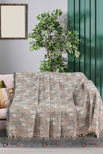 Fabric Box Pamuklu Saçaklı Süngersiz Damask Desenli Kırmızı Tekli Koltuk Örtüsü 170x220 cm