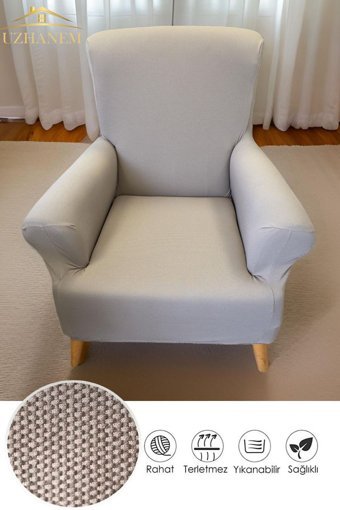 Uzhanem Pamuklu - Polyester Likralı Süngerli Petek Desenli Giydirmeli Kahverengi Tekli Koltuk Örtüsü 55x85 cm