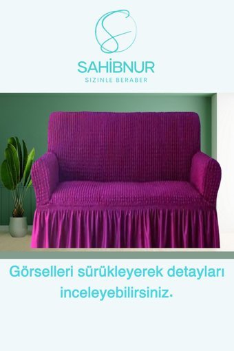 Sahibnur Pamuklu - Polyester Bürümcük Jakarlı Süngersiz Geometrik Desenli Giydirmeli Mor İkili Koltuk Örtüsü 140x180 cm