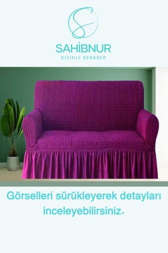 Sahibnur Pamuklu - Polyester Bürümcük Jakarlı Süngersiz Geometrik Desenli Giydirmeli Mor İkili Koltuk Örtüsü 140x180 cm