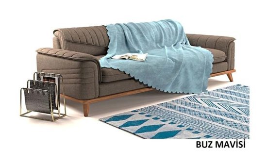 A.S.T Topdağı Tekstil Şönil Süngersiz Düz Mavi Tekli Koltuk Örtüsü 180x220 cm