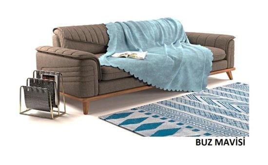 A.S.T Topdağı Tekstil Şönil Süngersiz Düz Mavi Tekli Koltuk Örtüsü 180x220 cm