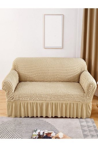 Eldost Ticaret Pamuklu - Polyester Bürümcük Jakarlı Süngersiz Armürlü Giydirmeli Kahverengi İkili Koltuk Örtüsü 120x175 cm