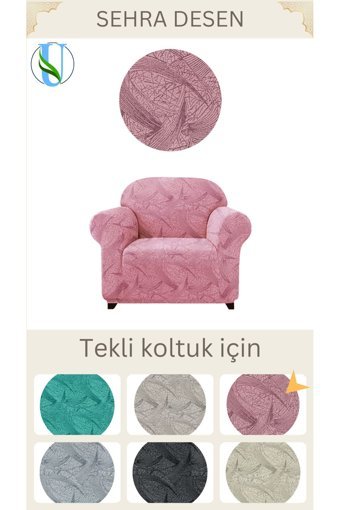 Uy Style Tekstil Likralı Jakarlı Süngerli Armürlü Giydirmeli Pembe Tekli Koltuk Örtüsü 75x115 cm