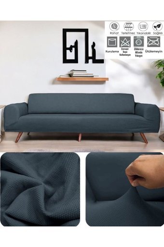 Seltenet Polyester Likralı Jakarlı Süngersiz Petek Desenli Giydirmeli Su Geçirmez Gri Tekli Koltuk Örtüsü 180x230 cm