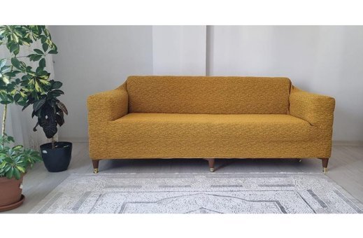 Güzelevim Polyester Likralı Jakarlı Süngersiz Kırçıllı Giydirmeli Gri 3-3-1-1 Koltuk Örtüsü 180x230 cm