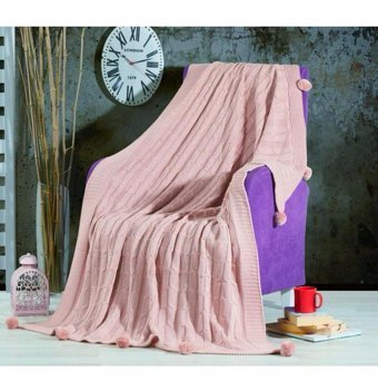 Zerif Home Akrilik Örgü Ponponlu Süngersiz Düz Pembe Tekli Koltuk Örtüsü 130x180 cm