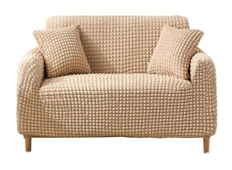 Elgeyar Polyester Bürümcük Jakarlı Süngersiz Armürlü Giydirmeli Bej İkili Koltuk Örtüsü 140x175 cm