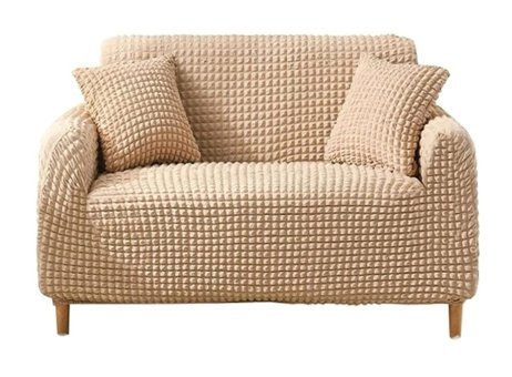 Elgeyar Polyester Bürümcük Jakarlı Süngersiz Armürlü Giydirmeli Bej İkili Koltuk Örtüsü 140x175 cm