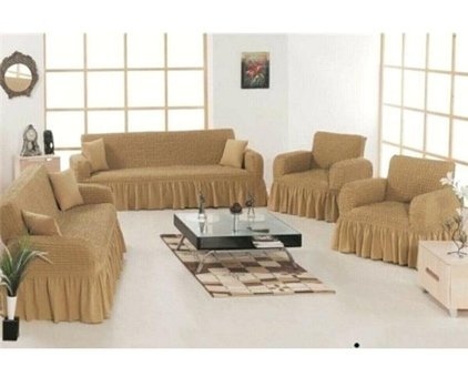 Ak Lale Polyester Bürümcük Jakarlı Süngersiz Petek Desenli Giydirmeli Lastikli Bej Dörtlü Koltuk Örtüsü 200x250 cm