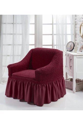 Karna Home Pamuklu Bürümcük Fırfırlı Süngersiz Kareli Giydirmeli Kırmızı Tekli Koltuk Örtüsü 75x105 cm