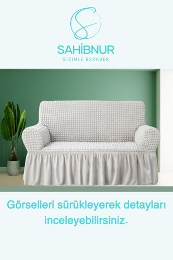 Sahibnur Pamuklu - Polyester Bürümcük Jakarlı Süngersiz Geometrik Desenli Giydirmeli Bej Tekli Koltuk Örtüsü 140x180 cm