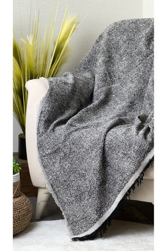 Evimebu Pamuklu Polar Saçaklı Süngersiz Siyah Tekli Koltuk Örtüsü 170x210 cm