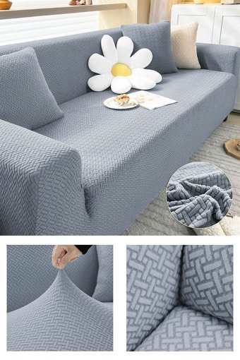 Faiend Jakarlı Süngersiz Tuğla Desenli Giydirmeli Gri Tekli Koltuk Örtüsü 230x180 cm