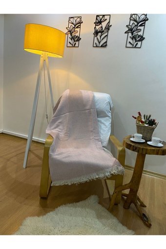 Home Pamuklu Saçaklı Süngersiz Geometrik Desenli Bej Tekli Koltuk Örtüsü 175x210 cm