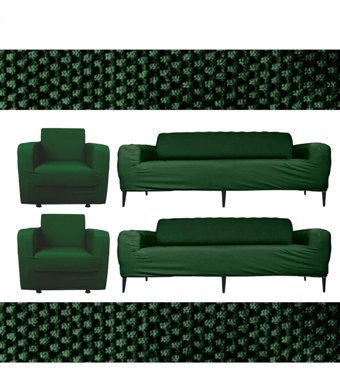 Seltenet Pamuklu - Polyester Likralı Jakarlı Süngersiz Petek Desenli Giydirmeli Su Geçirmez Yeşil Dörtlü Koltuk Örtüsü 180x230 cm