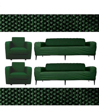Seltenet Pamuklu - Polyester Likralı Jakarlı Süngersiz Petek Desenli Giydirmeli Su Geçirmez Yeşil Dörtlü Koltuk Örtüsü 180x230 cm
