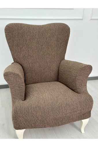 Defne Home Pamuklu - Polyester Likralı Jakarlı Süngersiz Armürlü Giydirmeli Kahverengi Tekli Koltuk Örtüsü 75x120 cm